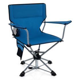 360° Swivel Hunting Chair Portable Foldable Hunting Chair with Mesh Cup Holder and Storage Pockets (Color: Blue)