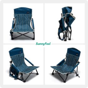 Low Folding Camping Chair, Portable Beach Chairs, Mesh Back Lounger For Outdoor Lawn Beach Camp Picnic (Color: Navy blue)