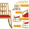 Patio Acacia Wood Rocking Chair Sofa with Armrest and Cushion for Garden and Deck