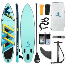 inflatable paddle board 10'6 including sup paddle, paddleboard backpack, pump, leash (Color: Mint Green)