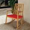 Patio Acacia Wood Rocking Chair Sofa with Armrest and Cushion for Garden and Deck