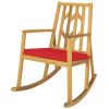 Patio Acacia Wood Rocking Chair Sofa with Armrest and Cushion for Garden and Deck