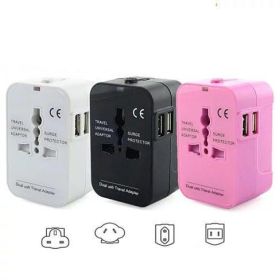 Worldwide Power Adapter and Travel Charger with Dual USB ports that works in 150 countries (Color: Black)